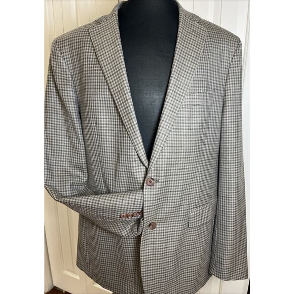 Lauren‎ Ralph Lauren Brown Grey Gingham Check 2 Button Blazer 46L - Picture 1 of 9